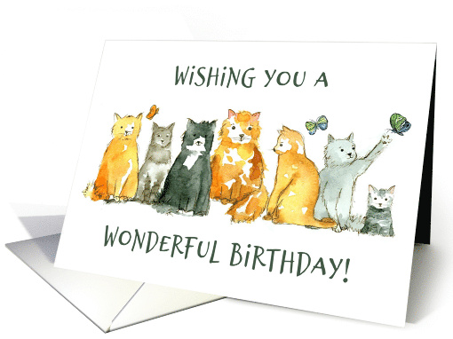 Wishing You A Wonderful Birthday Cats Butterflies card (906605)