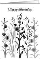 Happy Birthday Black Grey Watercolor Flowers card