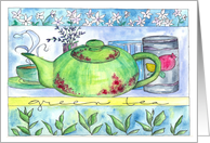 Tea Party Invitation Green Teapot Jasmine card