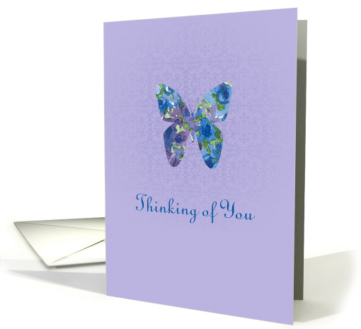 Thinking of You Friend Blue Watercolor Floral Butterfly card (906640)