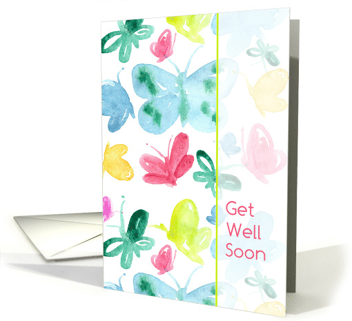 Get Well Soon Colorful Butterflies Watercolor card (906643)