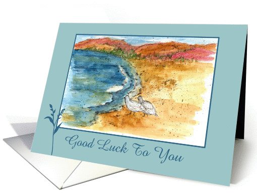 Good Luck To You Watercolor Lake Landscape Mountains Seagulls card