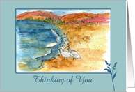 Thinking of You Watercolor Lake Landscape Mountains Seagulls card
