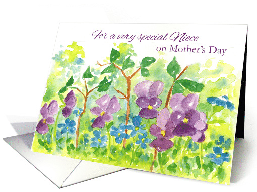 Happy Mother's Day Niece Watercolor Violets card (907942)
