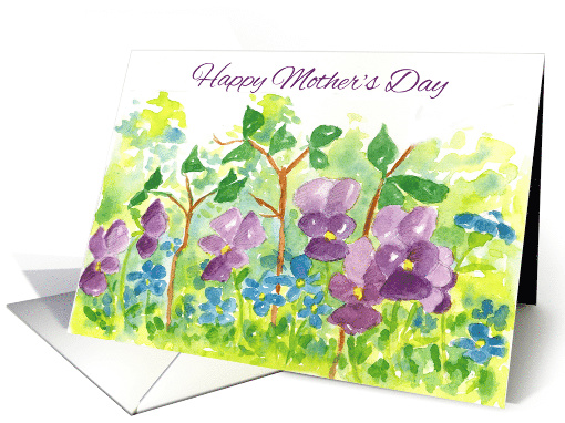 Happy Mother's Day Watercolor Violet Flowers card (907966)