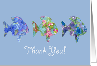 Thank You Blue Flower Fish Watercolor Art card