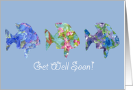 Get Well Soon Blue Flower Fish Watercolor Art card