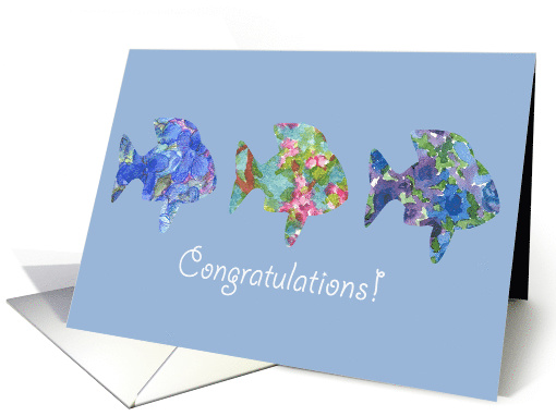 Congratulations Blue Flower Fish Watercolor Art card (908381)