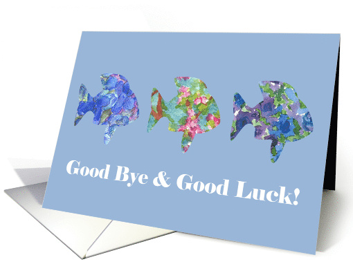 Good Bye and Good Luck Blue Flower Fish Watercolor Art card (908382)