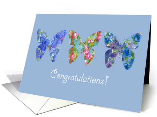 Congratulations Butterfly Blue Flowers Watercolor Art card (908395)