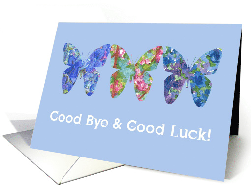 Good Bye Good Luck Butterfly Blue Flowers Watercolor Art card (908396)