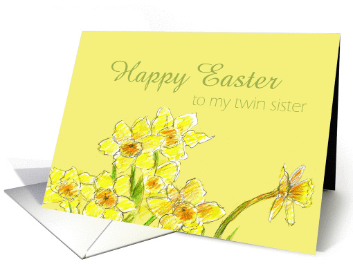 Happy Easter Twin Sister Yellow Daffodils Spring Flower card (908464)