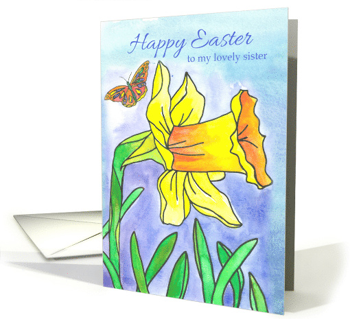 Happy Easter Lovely Sister Yellow Daffodil Butterfly card (908465)