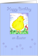 Happy Birthday on Easter Yellow Baby Spring Chick Painting card
