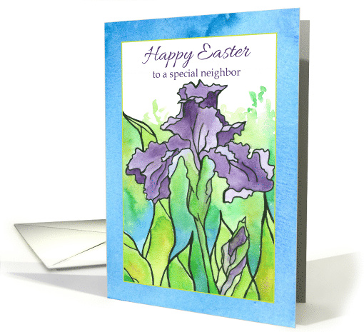 Happy Easter Neighbor Purple Iris Watercolor Flower card (908511)