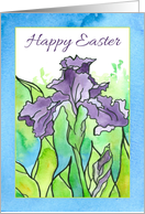 Happy Easter Purple Iris Watercolor Flower card