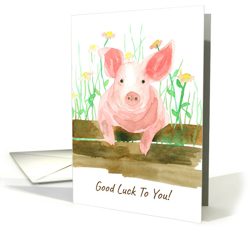 Good Luck To You Pink Pig Farm Animal card (910402)