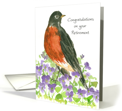 Retirement Congratulations Robin Bird Wood Violets card (910404)