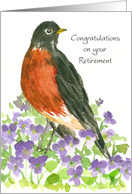 Retirement Congratulations Robin Bird Wood Violets card
