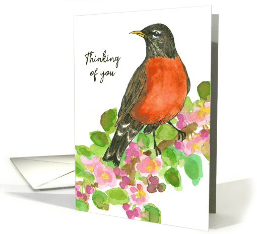 Thinking of You Robin Bird Apple Tree Blossoms card (910426)