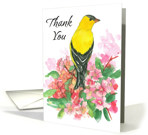 Thank You Goldfinch Bird Rhododendron Flowers Blank card (910427)