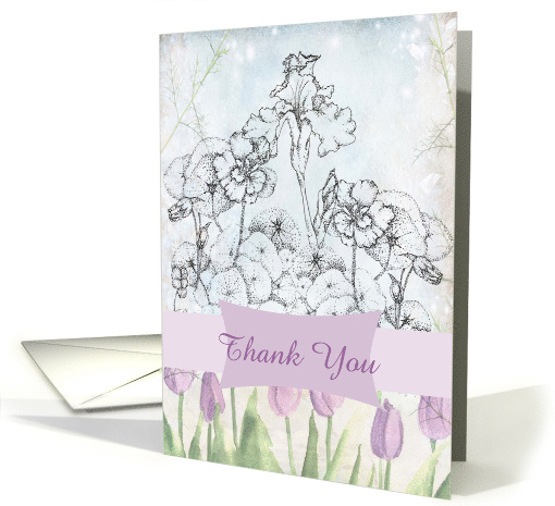 Thank You Lavender Tulip Iris Nasturtium Flower Collage card (911124)