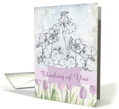 Thinking of You Lavender Tulip Iris Nasturtium Flower Collage card