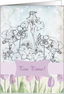 Tea Time Invitation Lavender Tulip Iris Nasturtium Flower Collage card