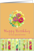 Happy Birthday Special Twins Pink Aster Flower Watercolor card