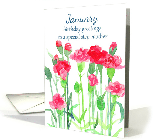 Happy Birthday Step-Mother Carnation January Birth Flower card