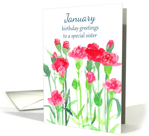 Happy Birthday Sister Pink Carnations Birth Month Flower card (913594)