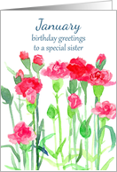 Happy Birthday Sister Pink Carnations Birth Month Flower card
