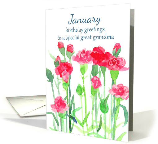 Happy Birthday Great Grandma Carantion January Birth Flower card