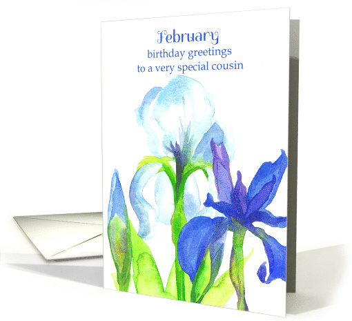 Happy Birthday Cousin February White Iris Birth Flower card (913638)