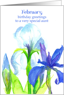 Happy Birthday Aunt February White Blue Iris Flowers card