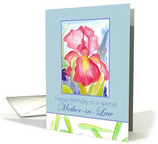 Happy Birthday Mother-in-Law February Pink Iris Flower Watercolor card