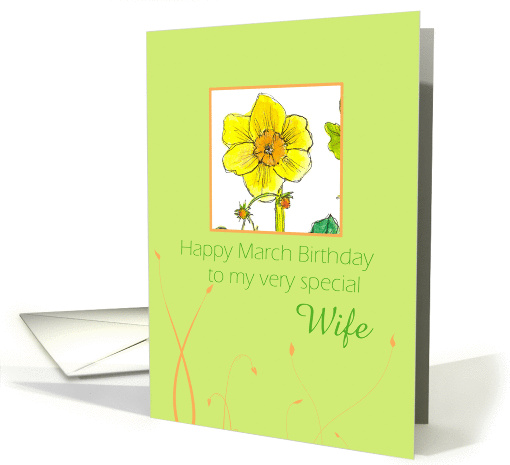 Happy March Birthday Wife Daffodil Flower Watercolor card (914318)
