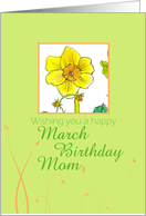 Happy March Birthday Mother Daffodil Flower Watercolor card