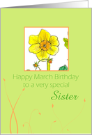 Happy March Birthday Sister Daffodil Flower Watercolor card