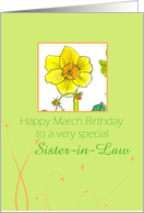 Happy March Birthday Sister-in-Law Daffodil Flower Watercolor card