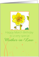 Happy March Birthday Mother-in-Law Daffodil Flower Watercolor card