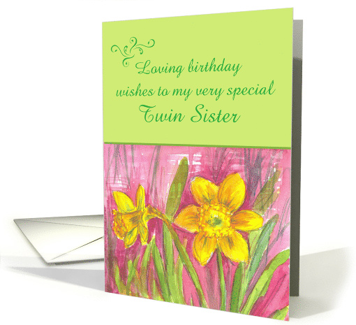 Happy Birthday Twin Sister Daffodil Flowers Watercolor card (914389)