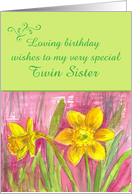 Happy Birthday Twin Sister Daffodil Flowers Watercolor card