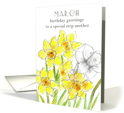 Happy Birthday Step Mother Yellow Daffodil Birth Flower card (914391)