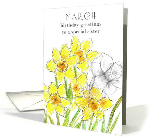Happy Birthday Sister Yellow Daffodil Birth Flower card (914392)