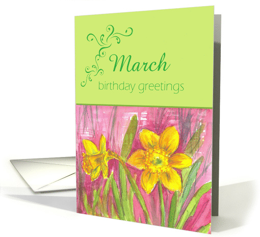 Happy March Birthday Yellow Daffodil Flower Watercolor card (914404)