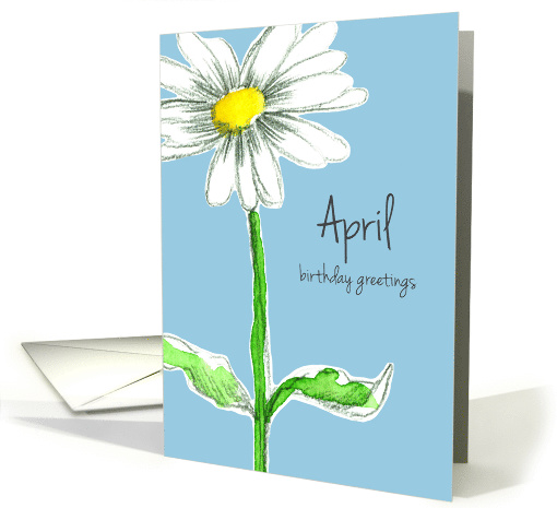Happy April Birthday Shasta Daisy Flower Drawing card (914567)