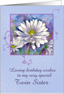 Happy Birthday Twin Sister White Daisy Flower Blue card