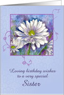 Happy Birthday Sister White Shasta Daisy Flower Watercolor card