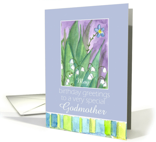 Happy Birthday Godmother Lily of the Valley Flower Watercolor card